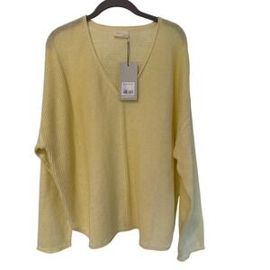 Poetry Sherbet Linen Yellow V-Neck Open Knit Sweater US 16 New